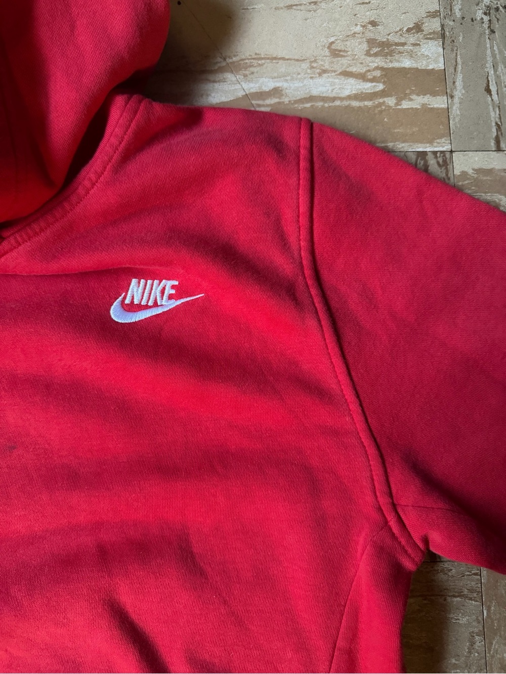 Nike Red Kids Pullover Hoodie with White Embroidered Swoosh